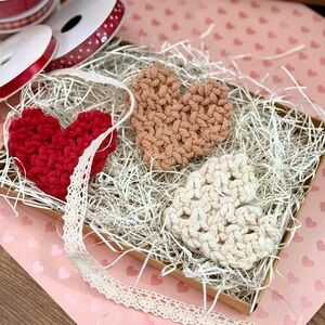 Handcrafted Heart-Shaped Crochet Set - Red, Tan, Cream